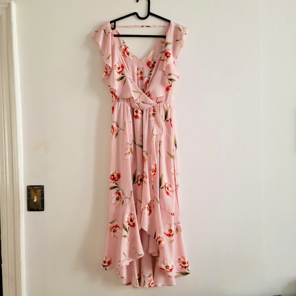 Soprano Pink Floral Wrap Dress - Size Small